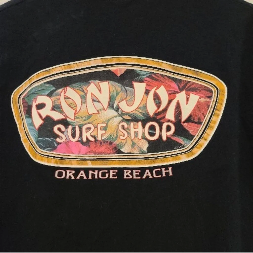 Ron Jon Surf Shop Men T-Shirt Med Black Logo Orange Beach Short Sleeve Crew Neck